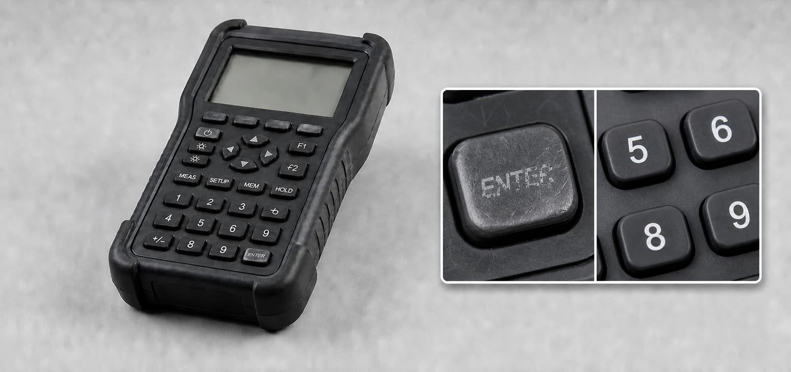 FromRubber: Silicone keypad with worn legends on frequently used buttons