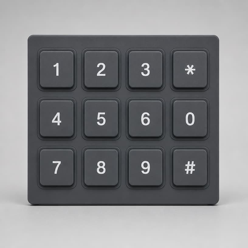 Matte grey silicone keypad with printed symbols