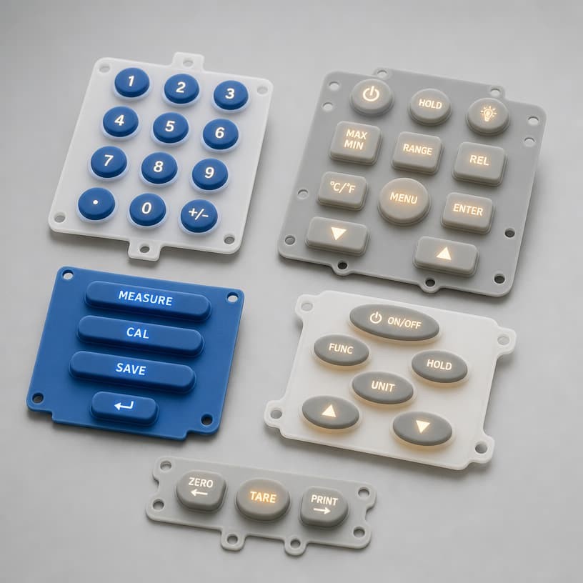 Multimeter silicone keypad with carbon pill contact system