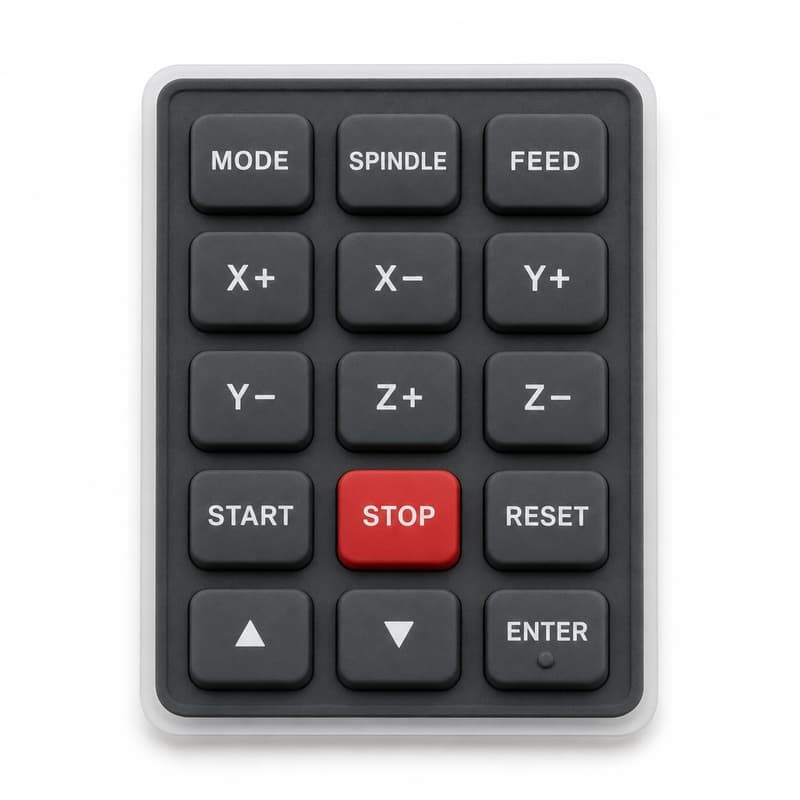 CNC machine control silicone keypad with axis and spindle keys