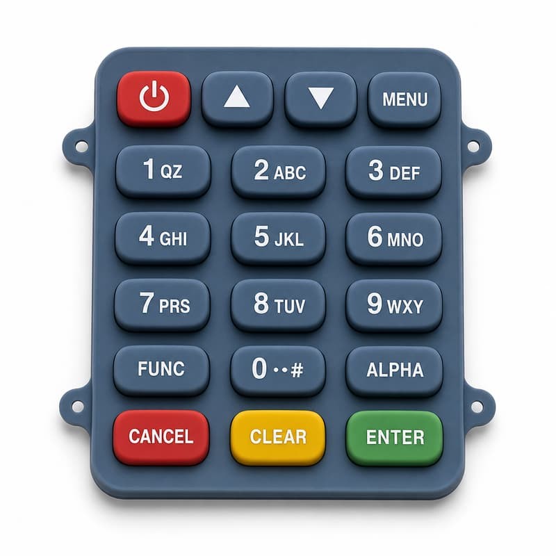Industrial handheld terminal silicone keypad with function row
