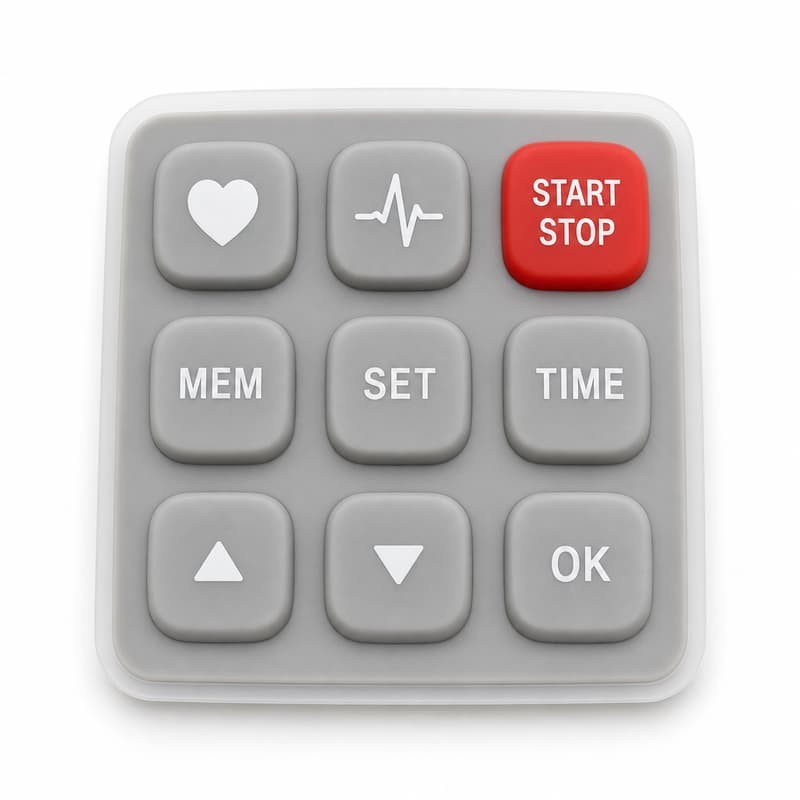 Patient monitor silicone keypad with heart and ECG function keys