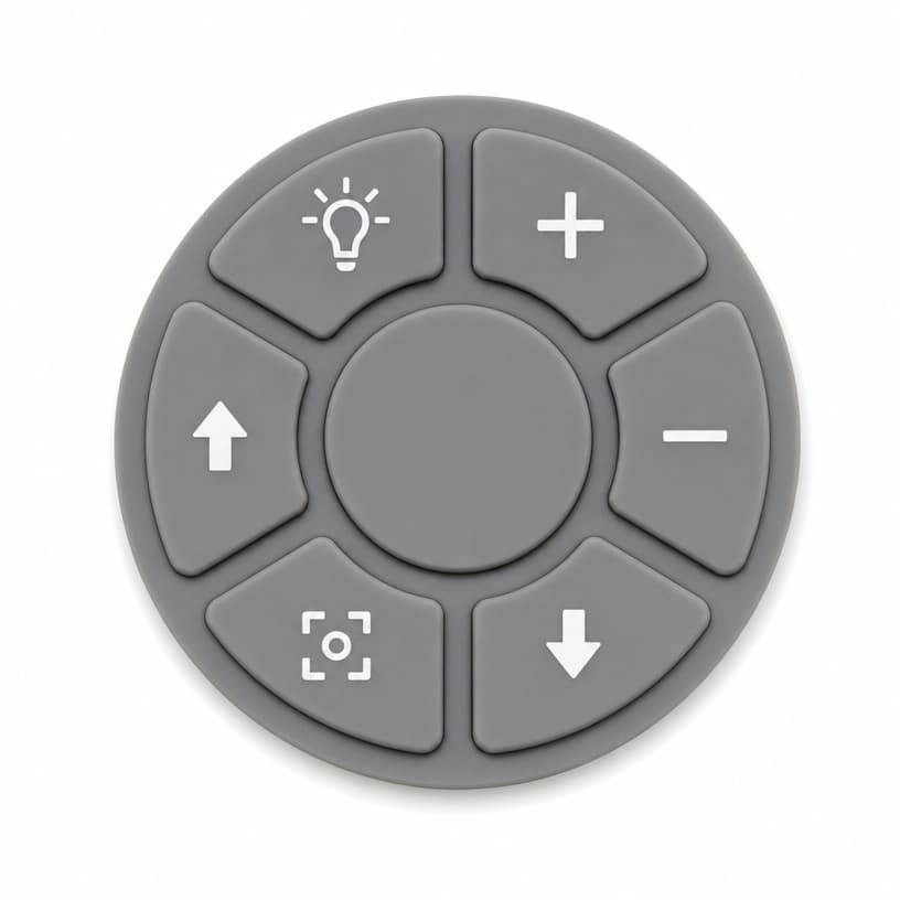 Circular soft-touch silicone control with ring button layout