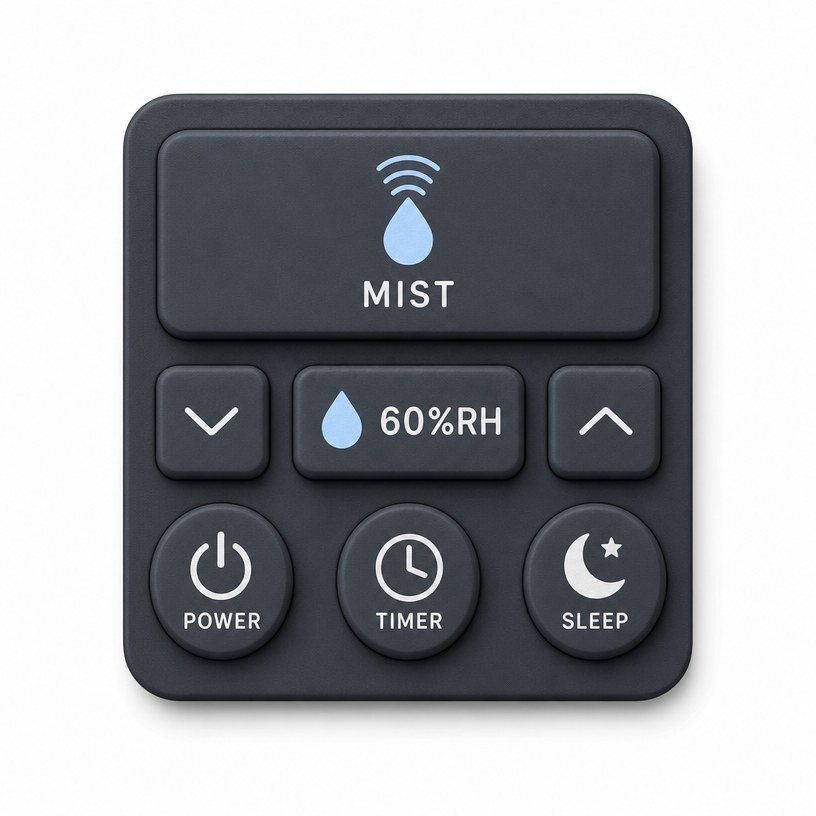 Charcoal silicone humidifier keypad with RH display