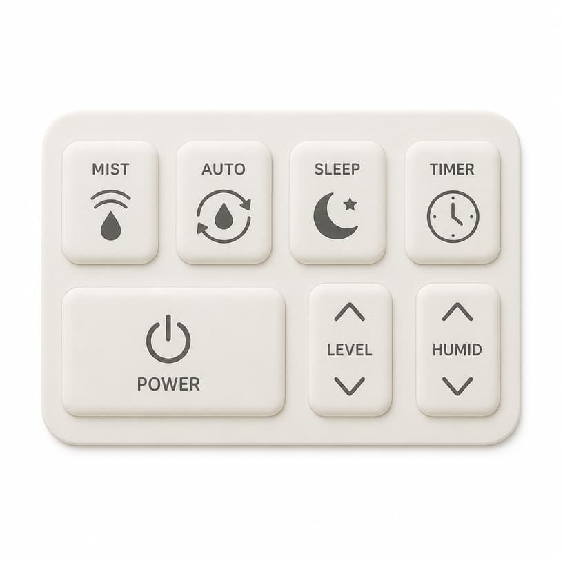 Silicone keypad underside with locating ribs and conductive pill positions for PCB alignment