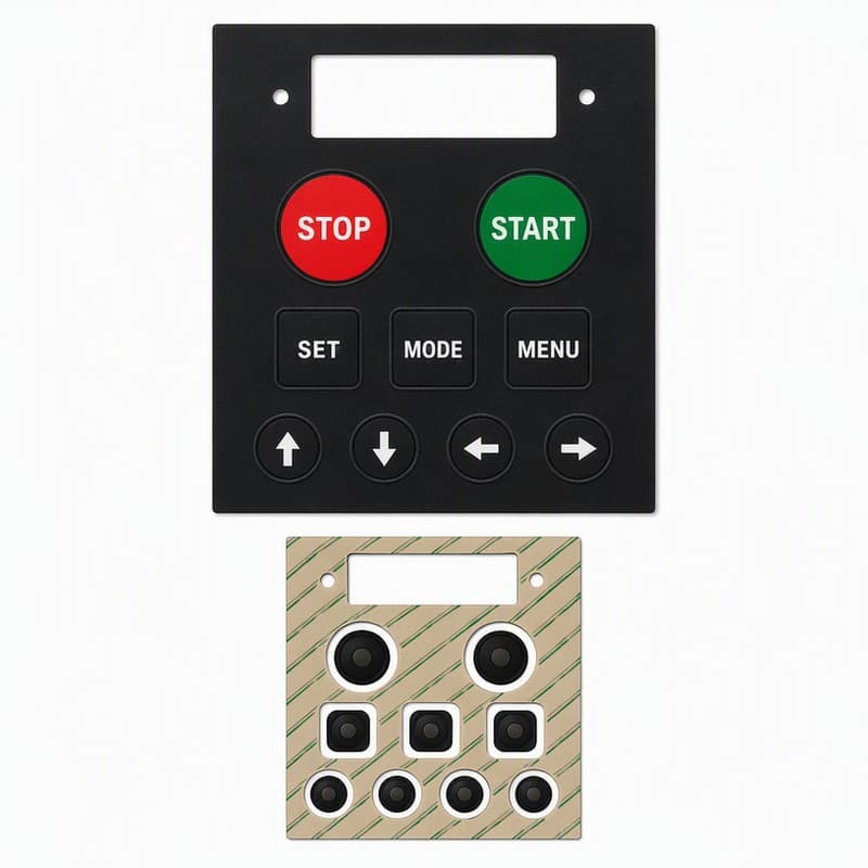 Silicone keypad mat with molded domes and openings for an industrial control panel