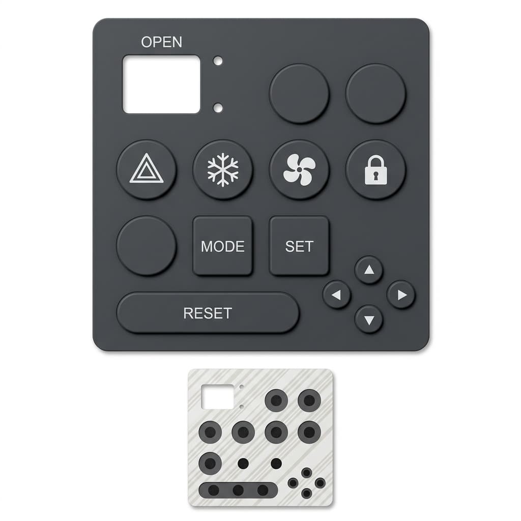 Control panel keypad with warning, snowflake, fan and lock icons and matching mounting plate
