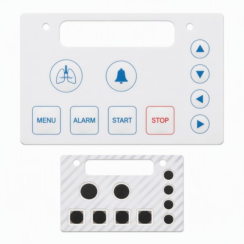 Silicone keypad panel with fan and bell icons and START, STOP, ALARM keys