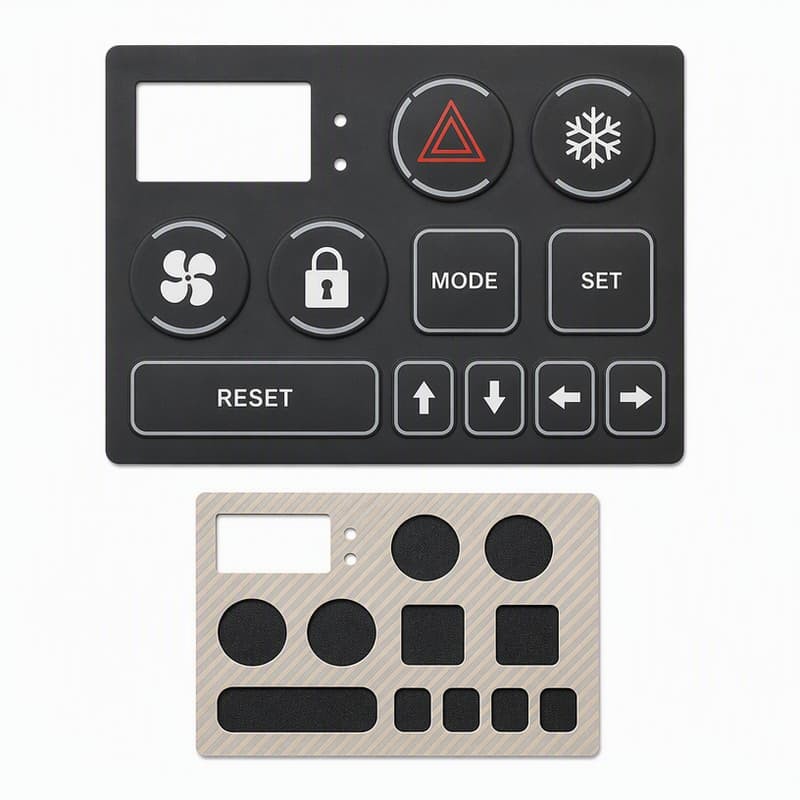 Industrial panel pad with warning, snowflake and lock icons and its mounting plate