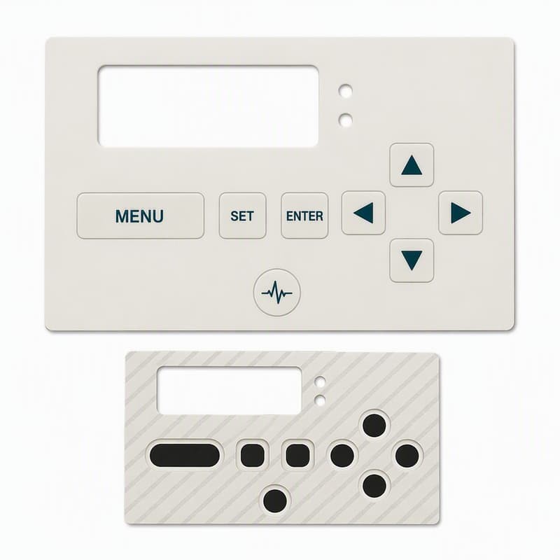 Industrial control panel with MENU, SET, ENTER and navigation keys on a white faceplate
