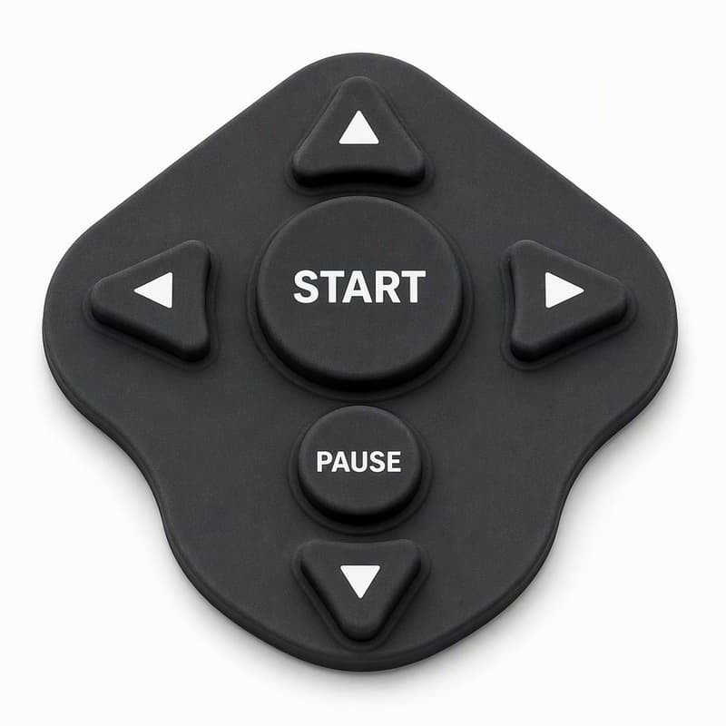 Industrial instrument silicone keypad with START, PAUSE and four directional arrow keys