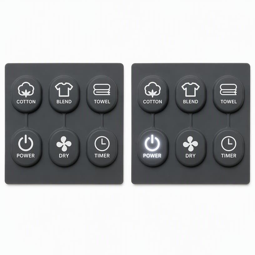 Two versions of the same appliance control pad shown side by side