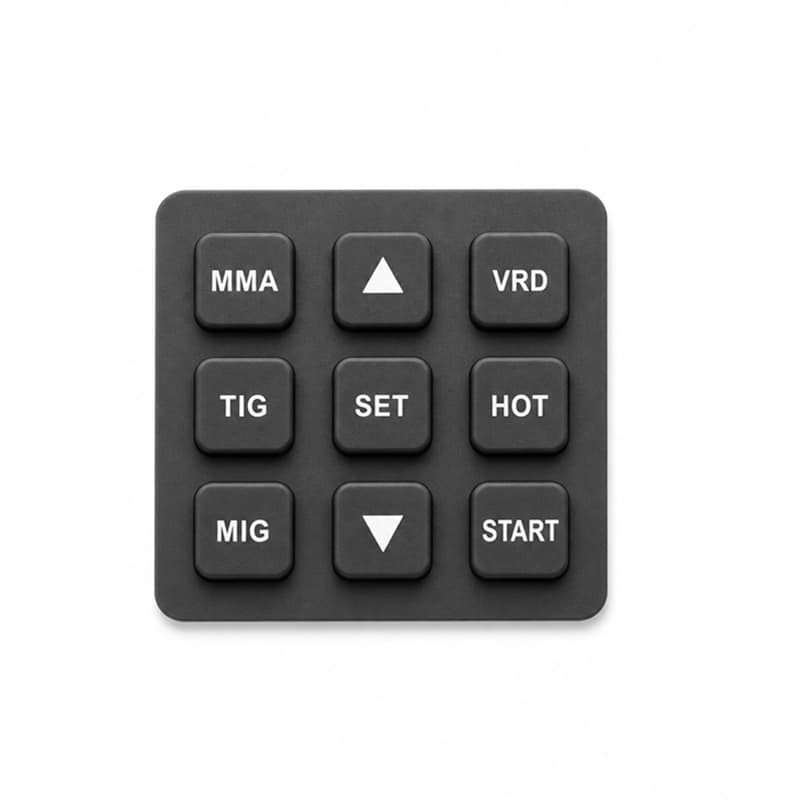 Welding machine mode keypad with MMA, TIG, MIG, VRD, SET, HOT and START keys