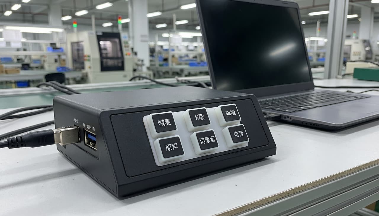 Sound card with silicone keypad under factory QC testing