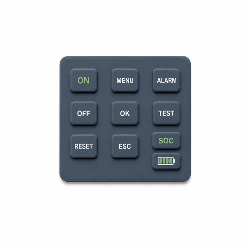molded silicone keypad with printed legends and a status icon zone