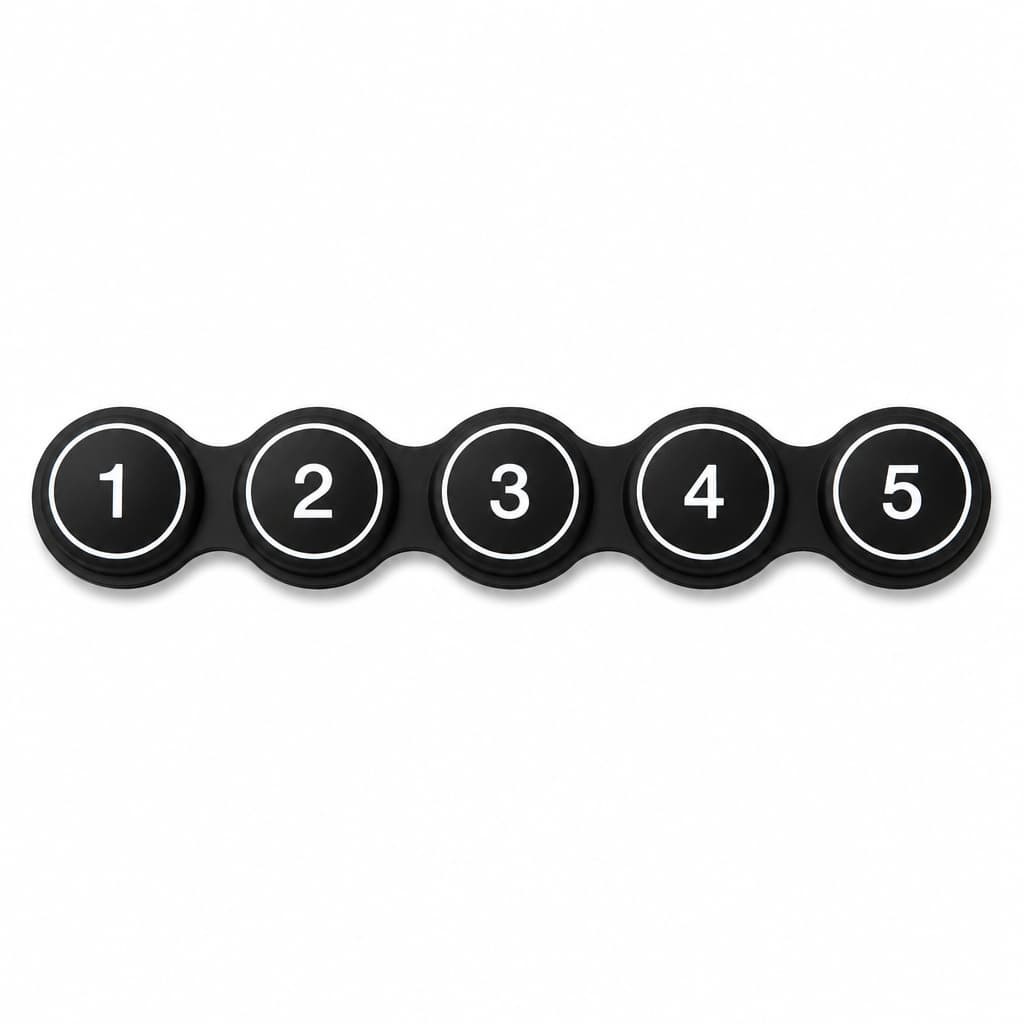 Horizontal five-key silicone keypad strip with sequential legends 1 to 5 for a stair climber intensity level selector