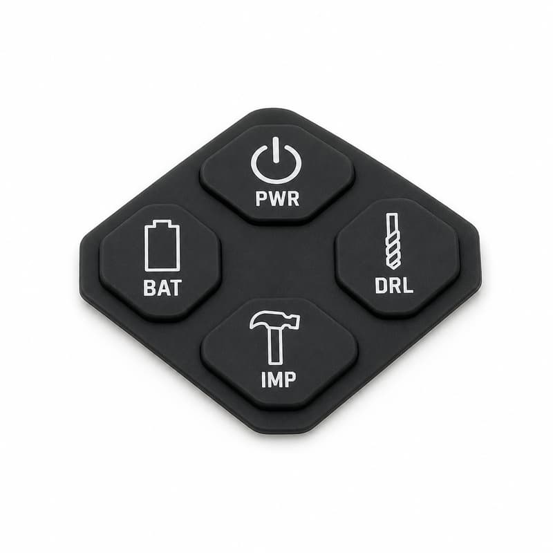 Four-key electric drill silicone keypad in a diamond outline with PWR, BAT, DRL and IMP keys