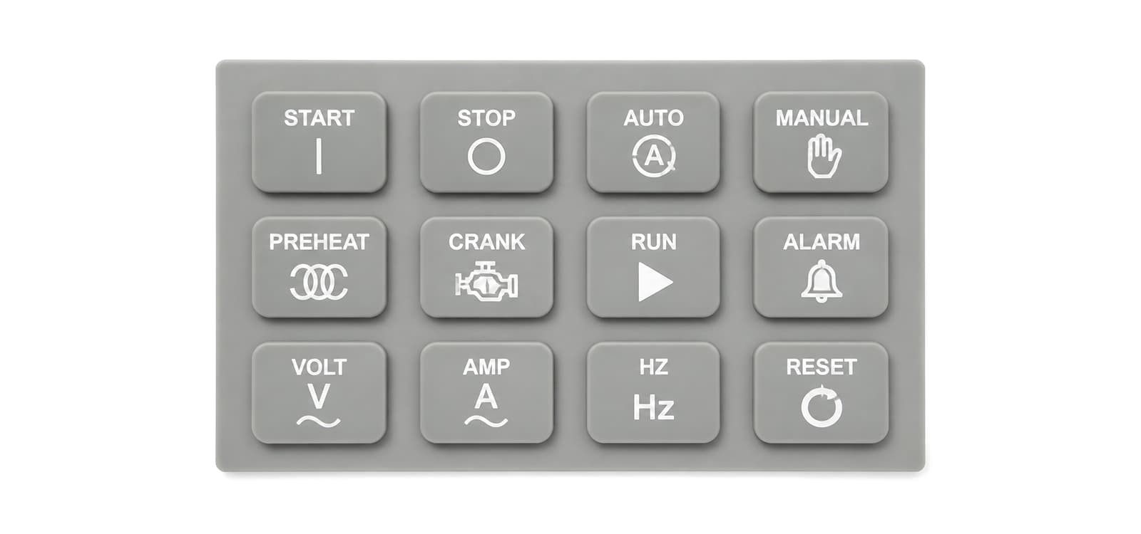 Diesel generator controller panel with a moulded silicone rubber keypad and gloved hand