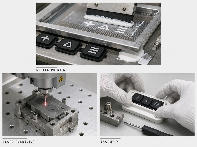 Operator assembling components by hand on a production bench