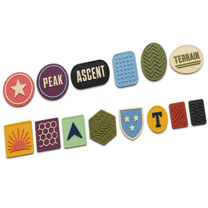 Thin silicone labels arranged in rows showing low thickness construction