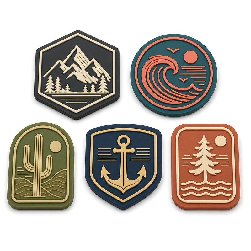 Family of moulded silicone patches with different line weights and raised profiles on a white background
