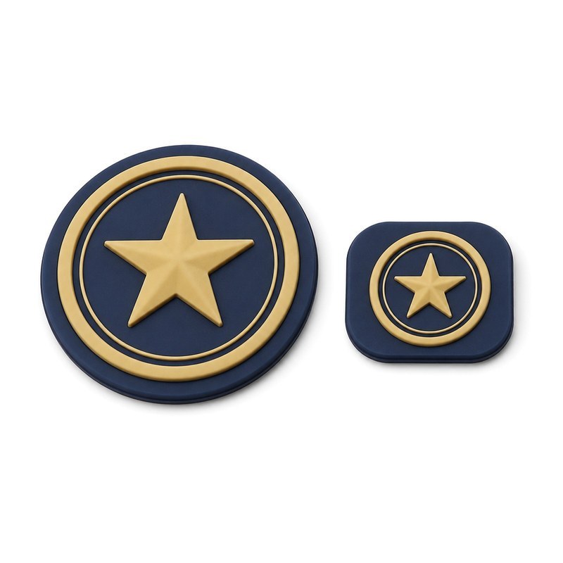 Round and tab small silicone patch pairing tested together to compare perimeter effects on silicone patch adhesion to apparel fabric