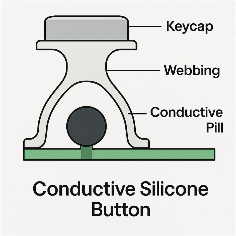 Cross-sectional diagram of a conductive silicone button