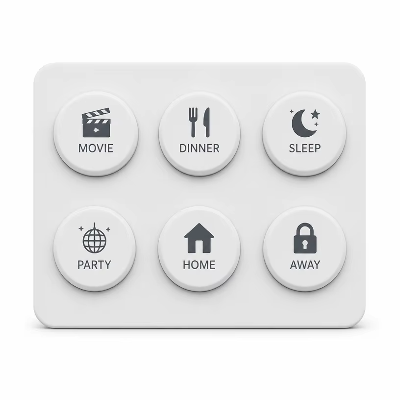 Round silicone scene buttons for smart home lighting moods