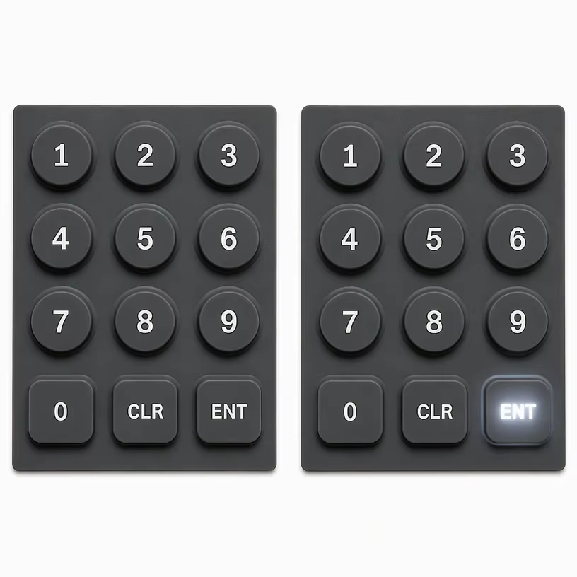 Two silicone access keypads, right Enter key illuminated