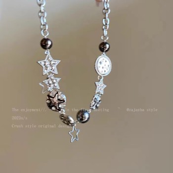 纽扣星星重工项链朋克复古锁骨链