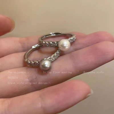 珍珠锆石开口戒指女ins轻奢小众高级感气质食指戒指简约时尚个性戒指