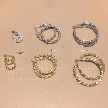 碎银子大耳圈女秋冬ins冷淡风时尚个性设计感耳饰适合圆脸的耳环