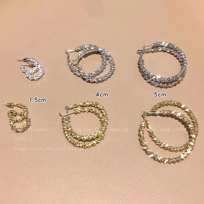 碎银子大耳圈女秋冬ins冷淡风时尚个性设计感耳饰适合圆脸的耳环