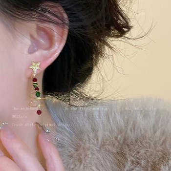 星星圣诞树耳钉女秋冬新款洋气时尚个性耳饰小众设计感耳钉