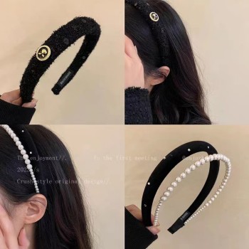 小香风山茶花珍珠发箍女轻奢感洋气时尚发箍百搭外出闺蜜发箍