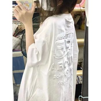 OLUX100%纯棉设计感小众立体印花短袖t恤