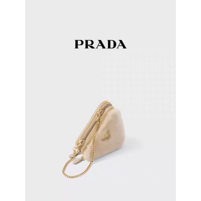Prada/普拉达女士羊皮毛和Saffiano皮革迷你手拿包斜挎包