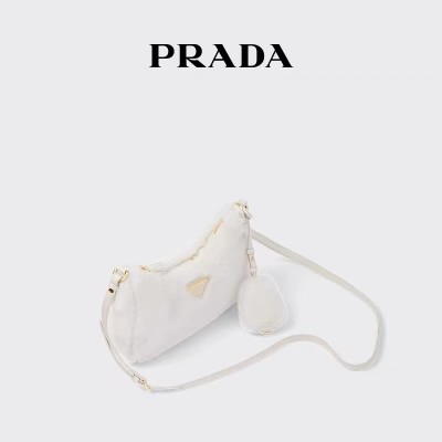 Prada/普拉达女士Re-Edition羊皮毛迷你手袋斜挎包