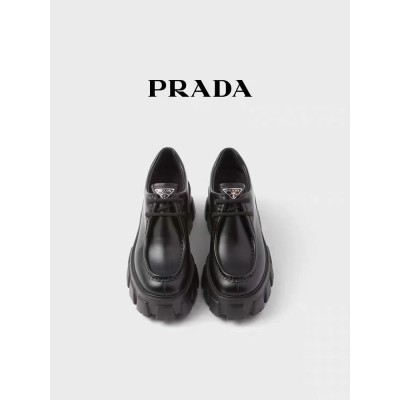 Prada/普拉达女士Monolith 亮面皮革厚底乐福鞋