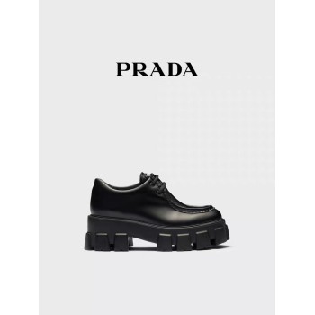 Prada/普拉达女士Monolith 亮面皮革厚底乐福鞋