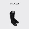 Prada/普拉达女士拉链拉合亮面皮革和网眼织物长靴
