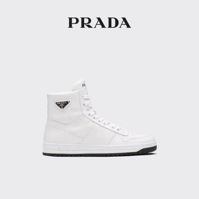 Prada/普拉达女士Downtown 穿孔皮革高帮运动鞋