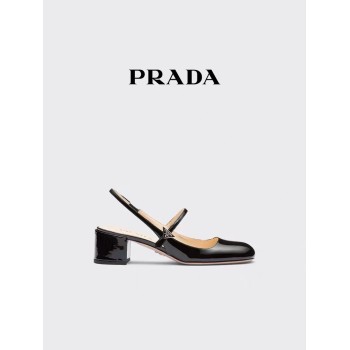 Prada/普拉达女士漆皮后饰带高跟鞋鞋子