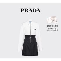 Prada/普拉达女士配腰带拼接府绸迷你衬衫连衣裙