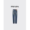 Prada/普拉达女士徽标饰五袋丹宁牛仔裤裤子