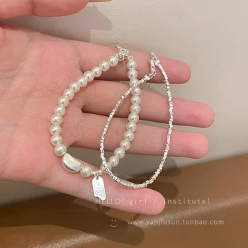 极细碎银子珍珠手链女2023年新款高级感轻奢小众精致叠戴手串配饰