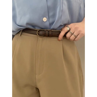 设计感小众小皮带女士牛仔裤腰带女2023新款裤带百搭细复古装饰棕