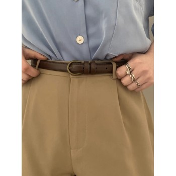 设计感小众小皮带女士牛仔裤腰带女2023新款裤带百搭细复古装饰棕