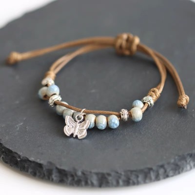 复古民族风编织陶瓷蝴蝶手链国风中式学生文艺一缕瓷手绳饰品196