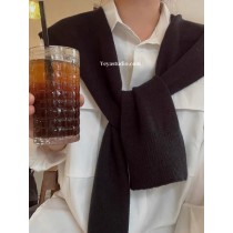 2023新款春秋黑色针织小披肩女配裙子外搭网红交叉搭肩韩版高级感